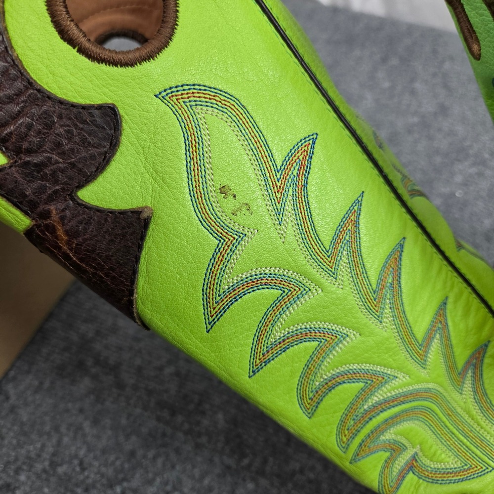 Tony Lama Cowboy Boots Mens 11D Brown Lime Green Leather RR1006 3R Western Work - Picture 8 of 8